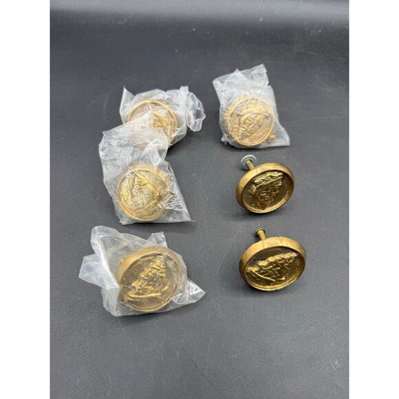 Vintage Brass Drawer Knobs with Ship Design – Nautical Hardware Accent - Picture 3 of 8